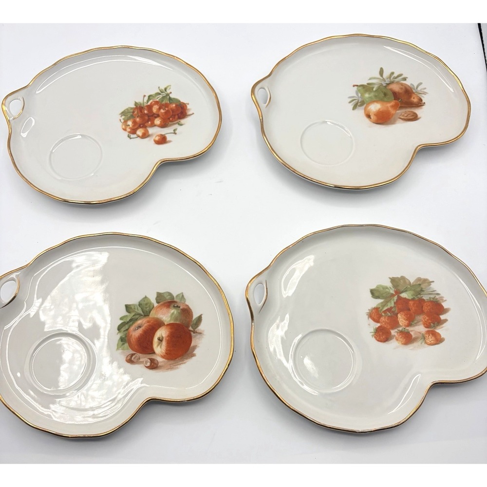 Schumann Arzberg Germany Snack Plate Gold Trim & Fruit Design set of four